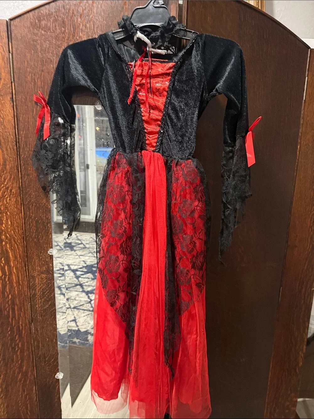 Girls Black and Red Gothic Lace Costume Dress